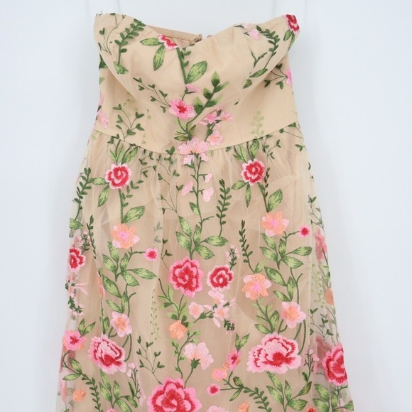 Lulus Endless Praise Midi Dress Womens Small Beige Floral Embroidered Strapless - Picture 3 of 8